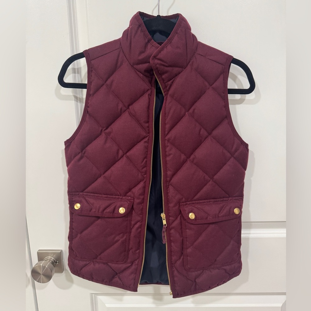 J. Crew Burgundy Quilted Down Vest XXS